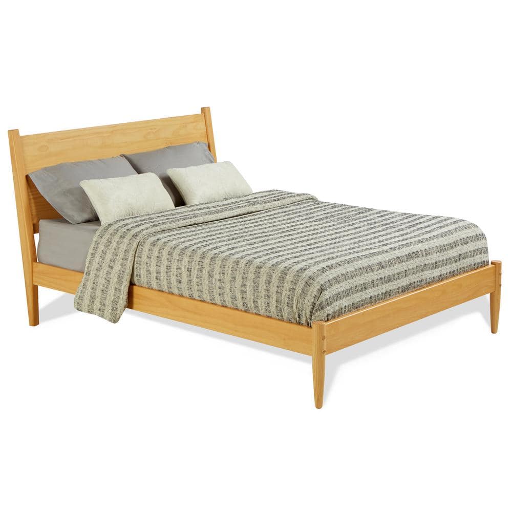 Scandinavian Oak King Platform Bed with Pine Wood Frame