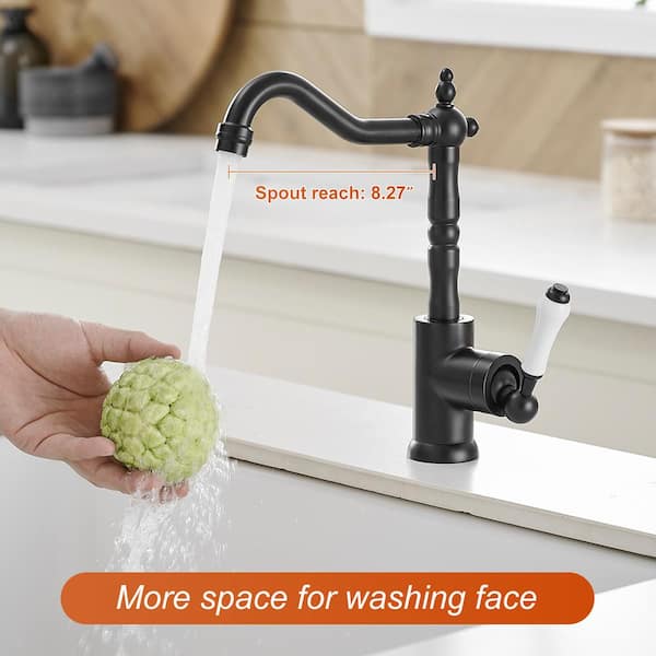 Tall Single Handle Deck Mount Vessel Sink Standard Kitchen Faucet in Matte Black