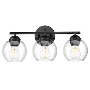 18.5 in. 3-Light Black Vanity Light with Clear Glass Shade