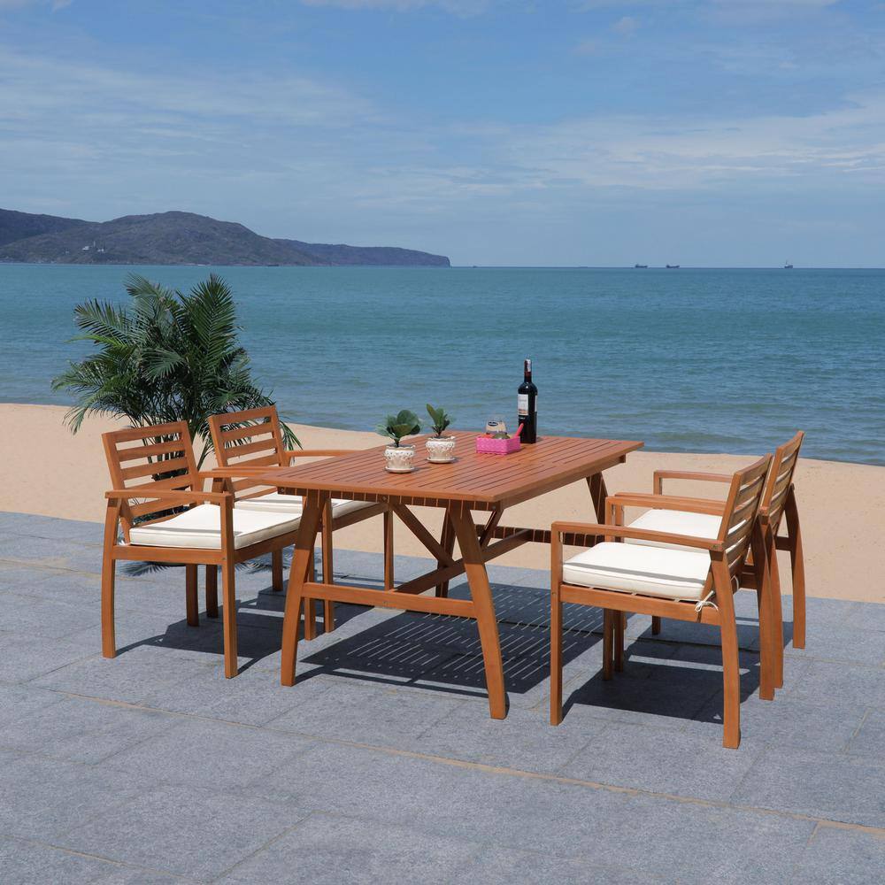 Natural Eucalyptus 4-Person Rectangular Outdoor Dining Set