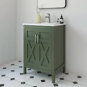 Silvia 24.25 in. W x 18.5 in. D x 35 in. H Single Sink Freestanding Bath Vanity in Forest Green with White Ceramic Top