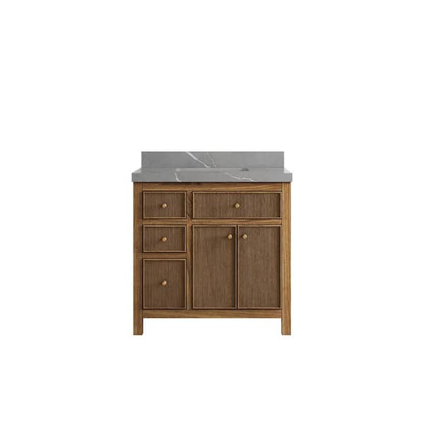 Willow Collections Sonoma Teak 36 in. W x 22 in. D x 36 in. H Single Sink Bath Vanity Center in Dark Teak with 2" Piatra Quartz Top