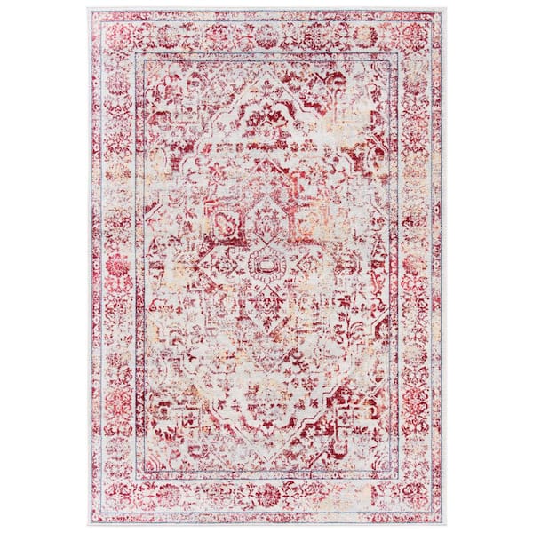 Brentwood Ivory/Red 6 ft. x 9 ft. Distressed Border Medallion Area Rug