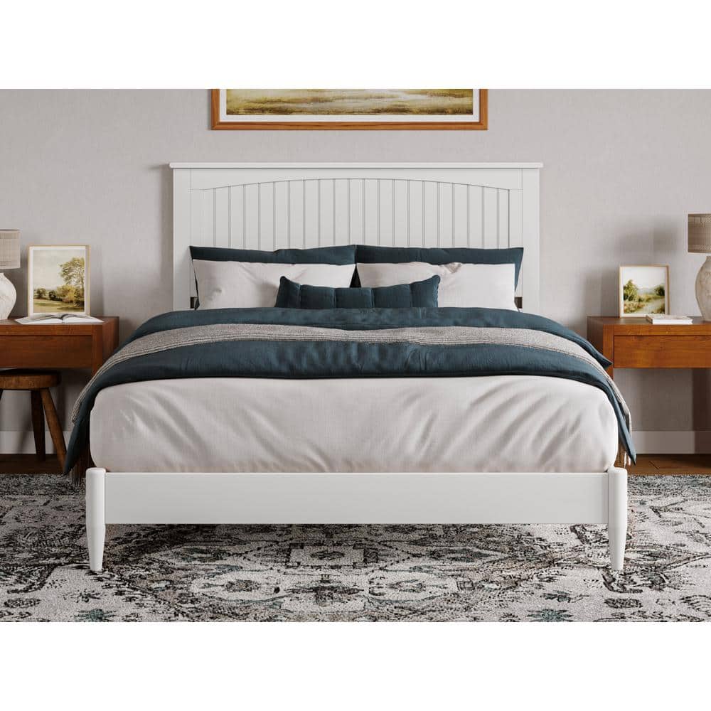 Naples White Queen Wood Low Profile Platform Bed with Slats