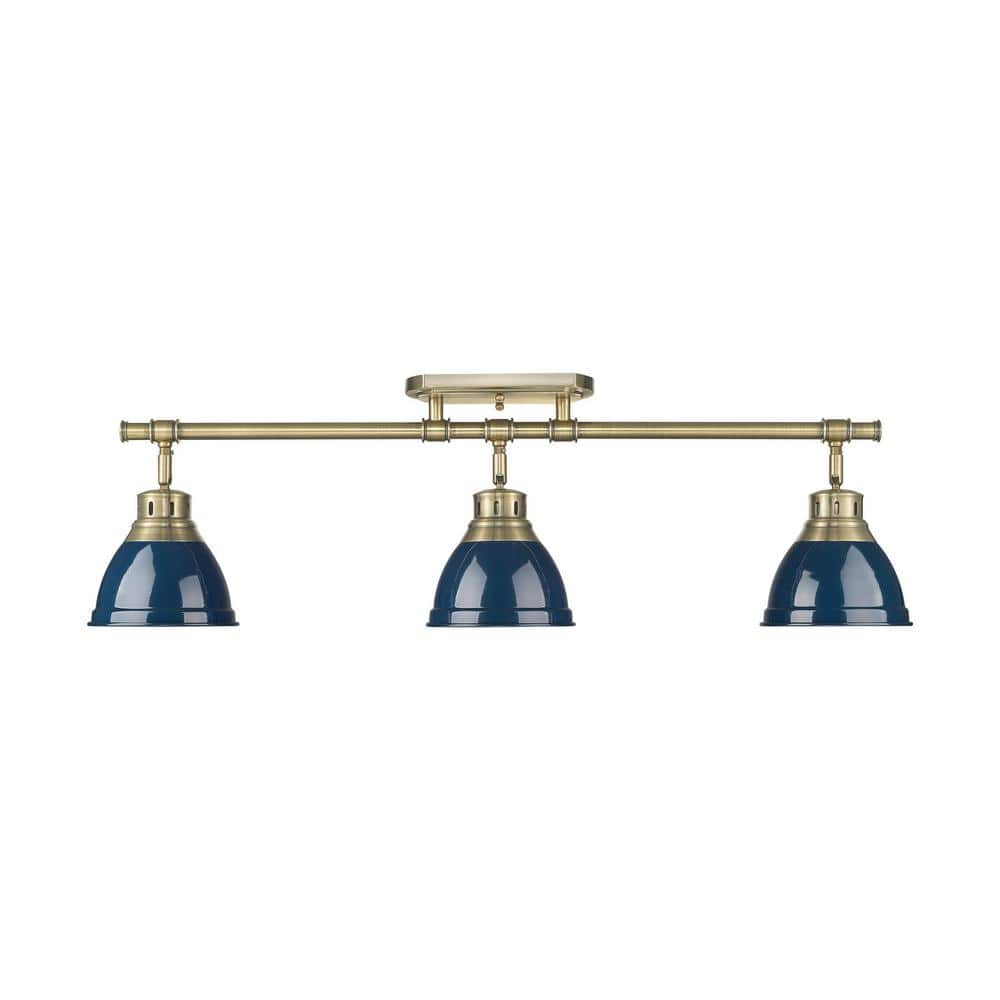 Duncan 6.5 in. 3-Light Aged Brass Semi-Flush Mount with Blue Shade and No Bulbs Included price history on PriceWatchPro