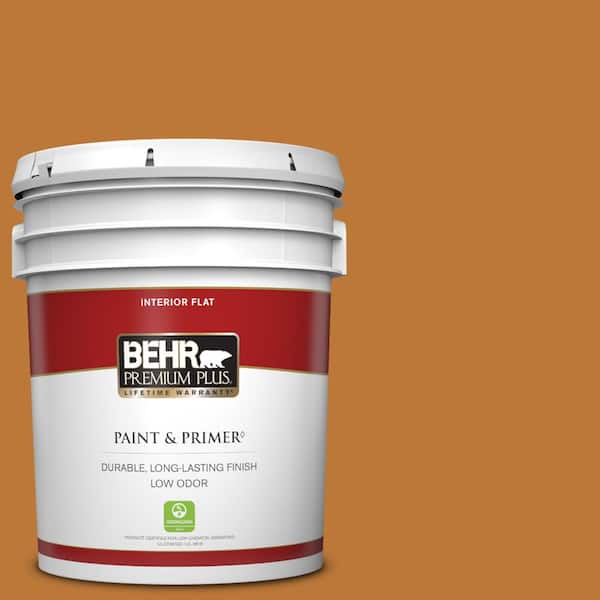 BEHR PREMIUM PLUS 5 gal. #290D-7 Crispy Gingersnap Flat Low Odor Interior Paint & Primer