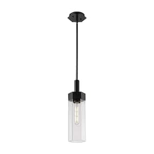 Claverack 100-Watt 1 Light Matte Black Shaded Pendant Light with Clear glass Clear Glass Shade