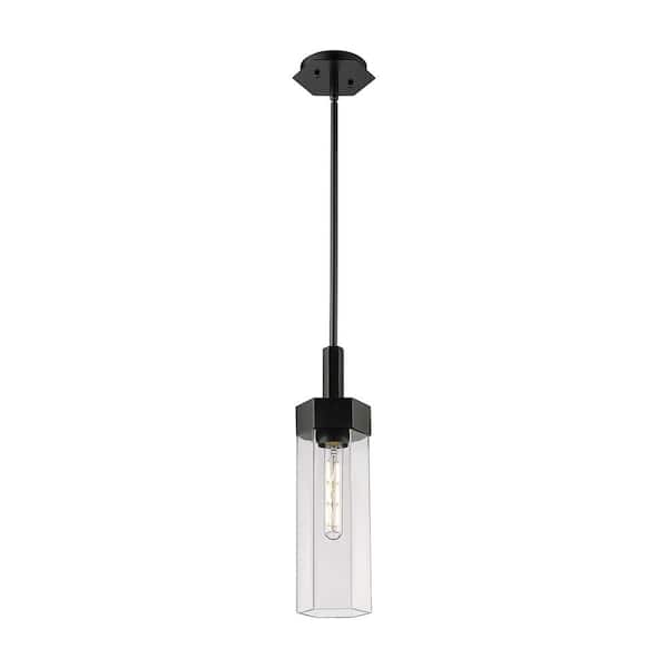 Innovations Claverack 100-Watt 1 Light Matte Black Shaded Pendant Light with Clear glass Clear Glass Shade