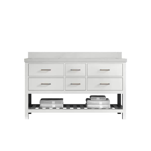 Willow Collections Parker 60 in. W x 22 in. D x 36 in. H Double Sink Bath Vanity in White with 2 in. Carrara Quartz Top