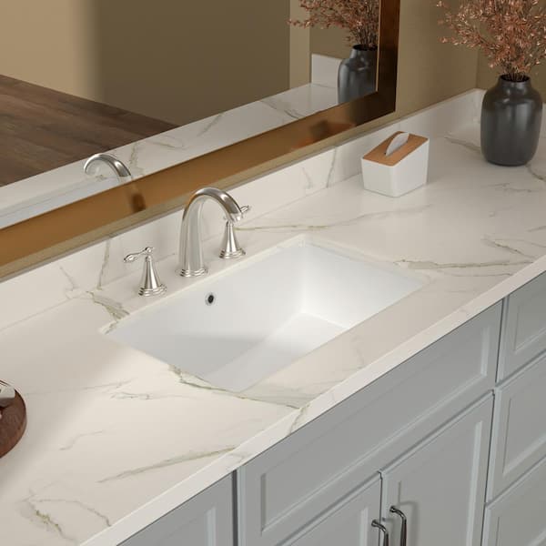 LORDEAR 20.6 in. x 13.4 in. Undermount Rectangular Ceramic Bathroom Vessel Sink in White