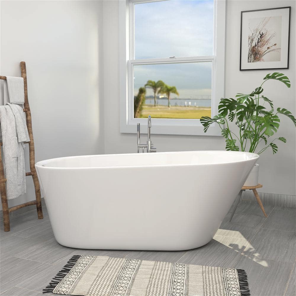 Mokleba 61 in. Single Slipper Acrylic Freestanding Flatbottom Bathtub with  Polished Chrome Drain Soaking Tub in White BTMK1506B61 - The Home Depot