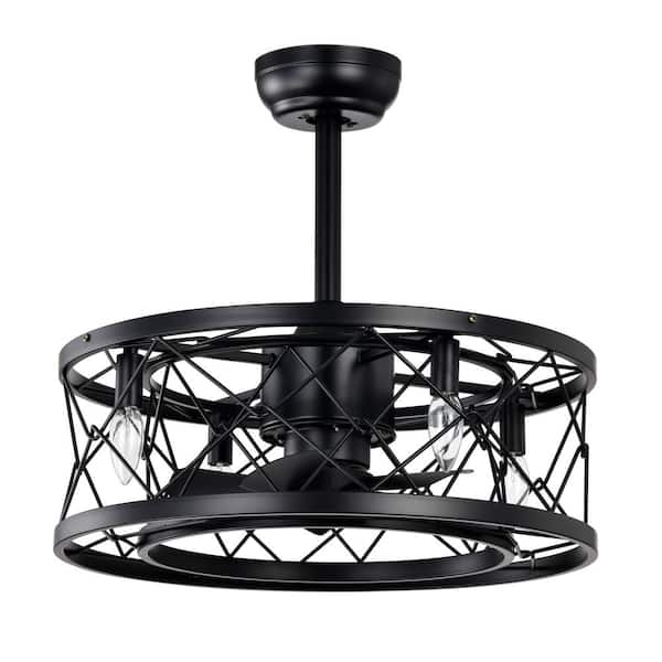 Unbranded 20 in. Smart Indoor Matte Black Cage Ceiling Fan with Remote Control and 5 ABS Reversible Quiet Moto Blades Fan Lights