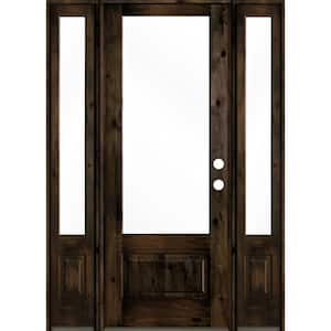 64 in. x 96 in. Farmhouse Knotty Alder Left-Hand/Inswing 3/4-Lite Clear Glass Black Stain Wood Prehung Front Door