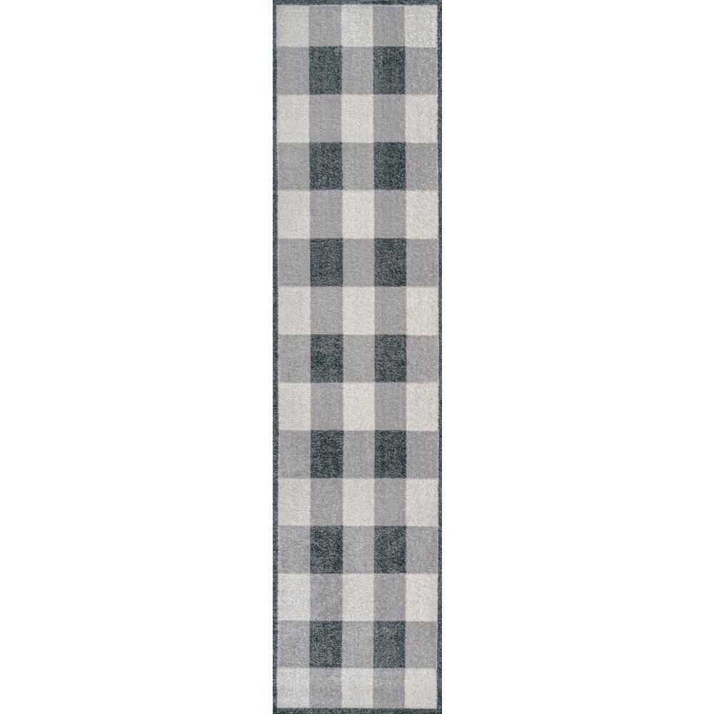 JONATHAN Y Light Gray/Dark Gray/Cream 2 ft. x 8 ft. Gingham Gradient ...