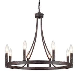 Loene 8-Light Antique Brown Farmhouse Candle Style Dimmable Wagon Wheel Chandelier for Living Room Kitchen Island Light