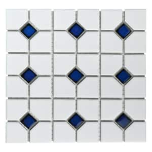 Oxford Matte White with Cobalt Dot 11-1/2 in. x 11-1/2 in. Porcelain Mosaic Tile (9.4 sq. ft./Case)