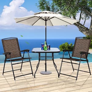 3-Piece Metal Round Outdoor Bistro Furniture Set Patio Folding Chairs and Table