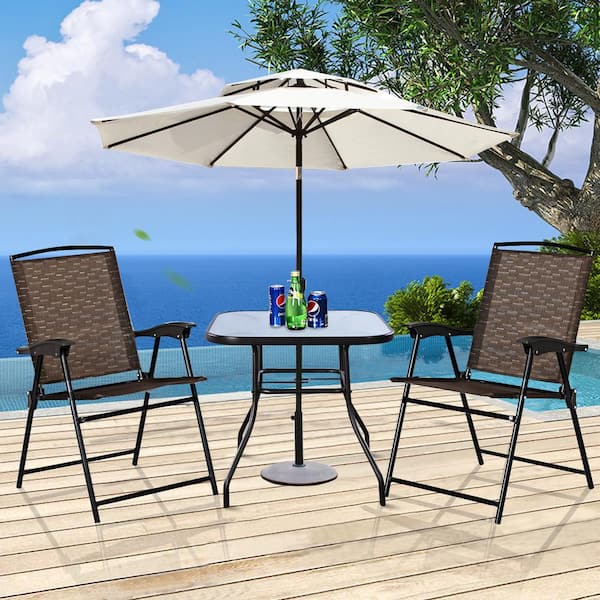 3-Piece Metal Round Outdoor Bistro Furniture Set Patio Folding Chairs and Table