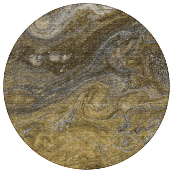 Brown, Taupe, Chocolate 8 ft. Round Woven Abstract Polyester Round Indoor / Outdoor Area Rug