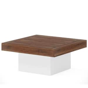 Allan 35 in. Walnut & White Square Wood Coffee Table with Adjustable LED Light Living Room