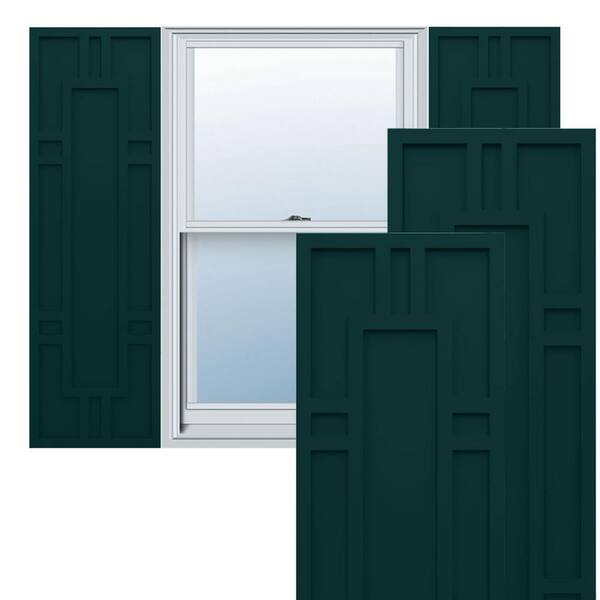 Ekena Millwork True Fit PVC 18 in. W x 32 in. H Raised Panel Vinyl Shutters Pair in Thermal Green
