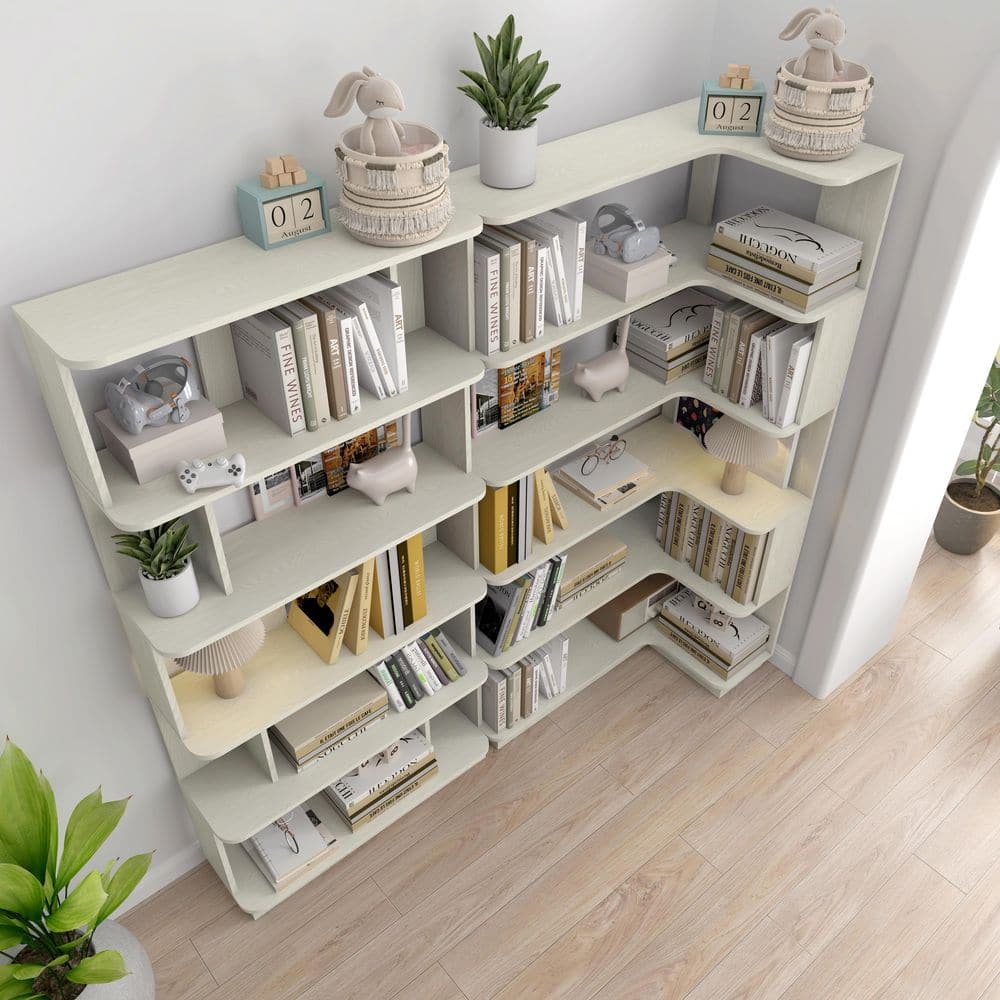 Odonna 64.56 in. Tall 2-Piece White Wood 5-Tier Freestanding L-Shaped Corner Bookcase For Living Room price history on PriceWatchPro