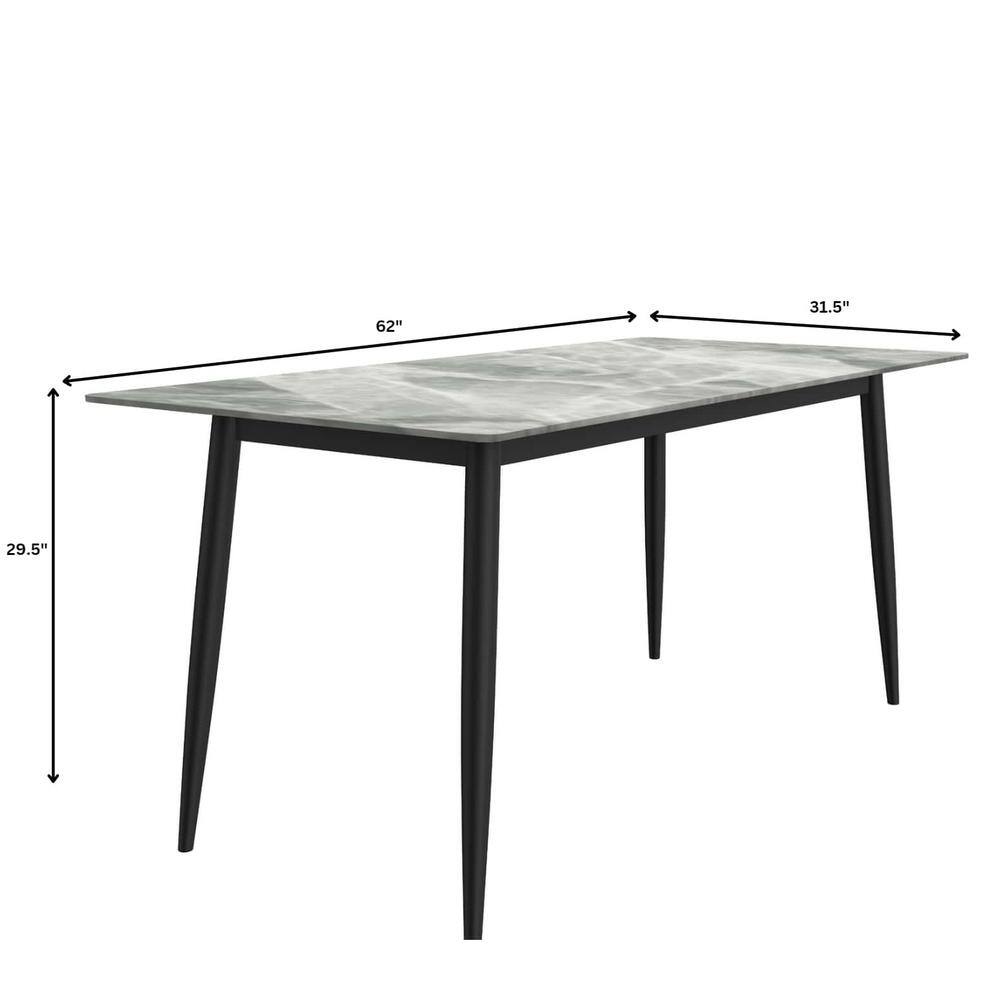 Light Grey Glass Rectangular Dining Table with Black Steel Legs