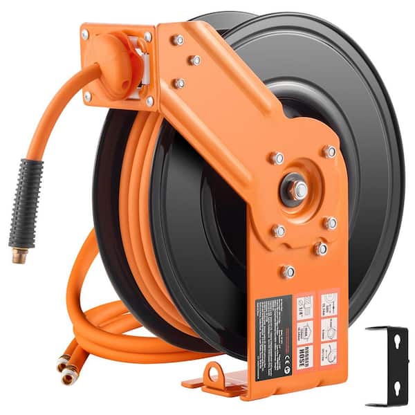 Retractable Air Hose Reel, 3/8 in. x 50 ft. Rubber Air Hose Max 300PSI, Air Compressor Hose Reel Auto-Rewind