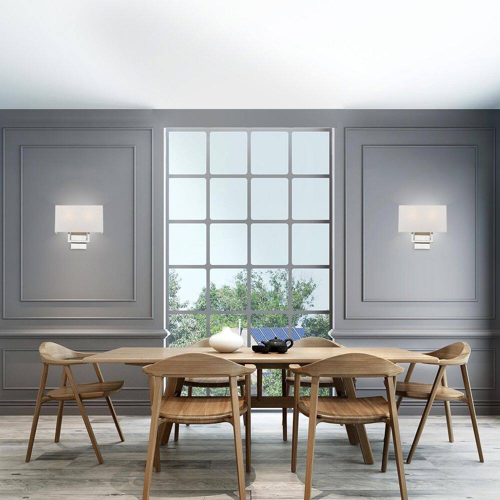 Brushed Nickel 2-Light Wall Sconce with Fabric Shade