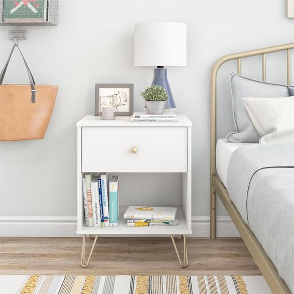 Novogratz Finley 1-Drawer White Nightstand 5391015COM - The Home Depot