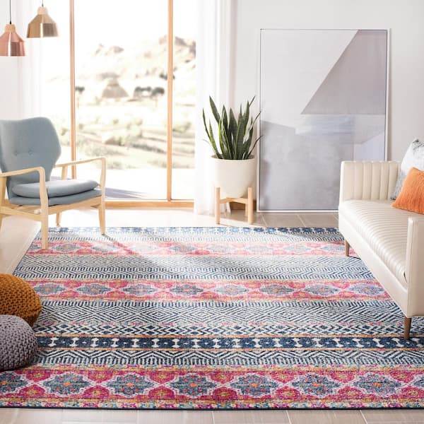 Madison Navy/Ivory 11 ft. x 11 ft. Geometric Floral Ikat Square Area Rug