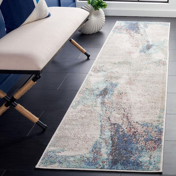 Phoenix 2 ft. x 9 ft. Blue Marble Ikat Runner Rug