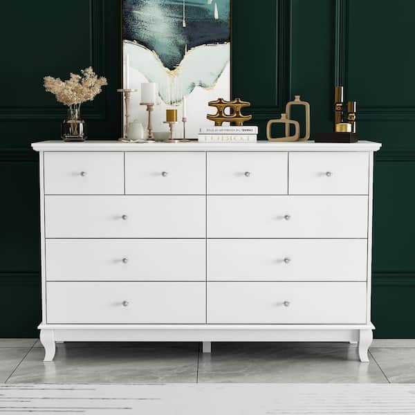 Kingdely 10-Drawer White Paint Finish Dresser Chest of Drawers Cabinet 35.4 in. H x 55.1 in. W x 15.7 in. D KF330034-01-c
