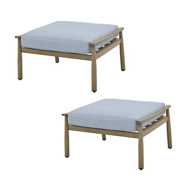 EGEIROSLIFE SleekLine 2-Piece Brown Metal Outdoor Patio Ottoman with Blue Cushions