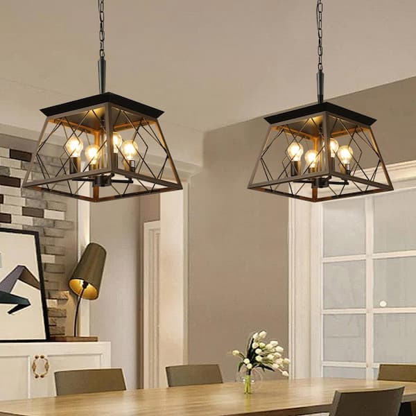 4-Light Farmhouse Chandelier Pendant Vintage Antique Light Fixture for Kitchen Dining Room Living Room in Walnut