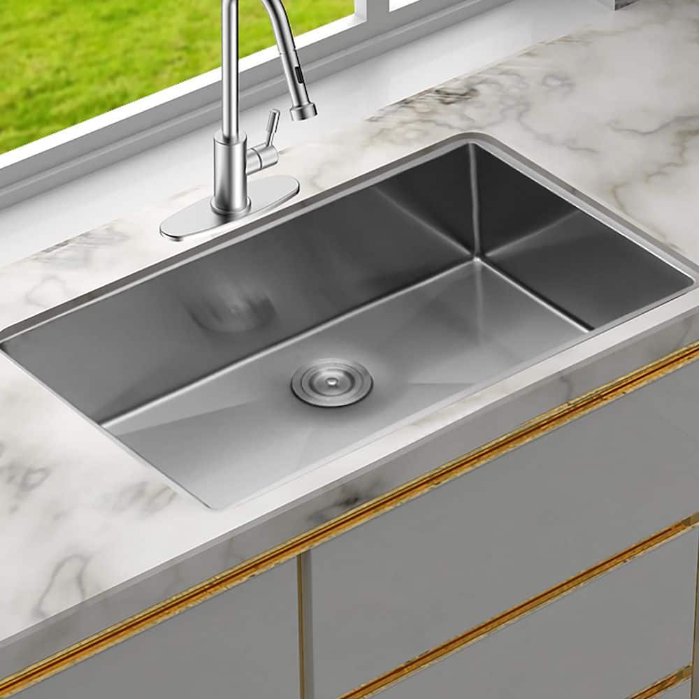 28 in. Undermount Single Bowl 16-Gauge Brushed Nickel Stainless Steel Kitch