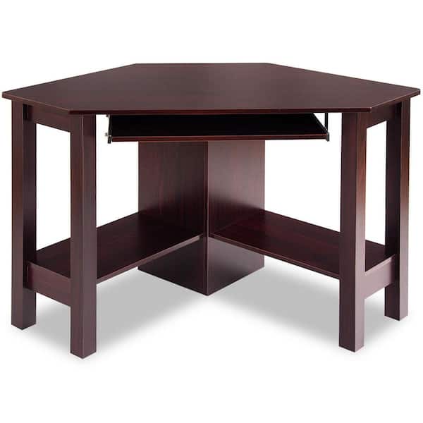 Costway 24 in. Corner Brown Particle and Hollow Slab 1-Drawer Computer Desk with-Drawer