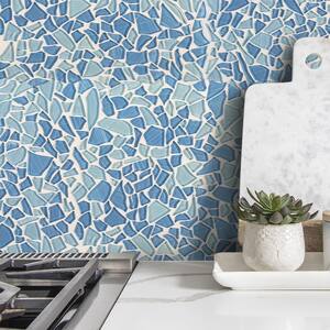 Seaglass Pebble Blue 11.875 in. x 11.875 in. Glossy Glass Mosaic Tile (0.979 sq. ft./Each)