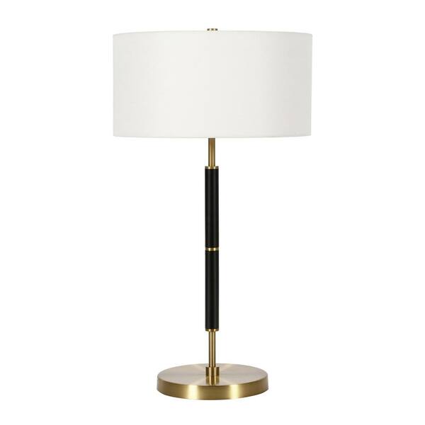 HomeRoots 25 in. White Industrial Integrated LED Buffet Table Lamp with White Fabric Shade
