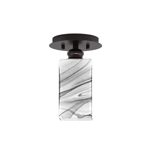 Unbranded Albany 1-Light 6 in. Espresso Semi-Flush with Square Onyx Swirl Glass Shade