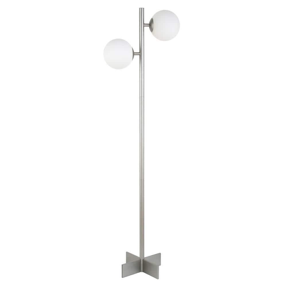 Sleek Nickel Finish Floor Lamp with Adjustable Milk Glass Orbs