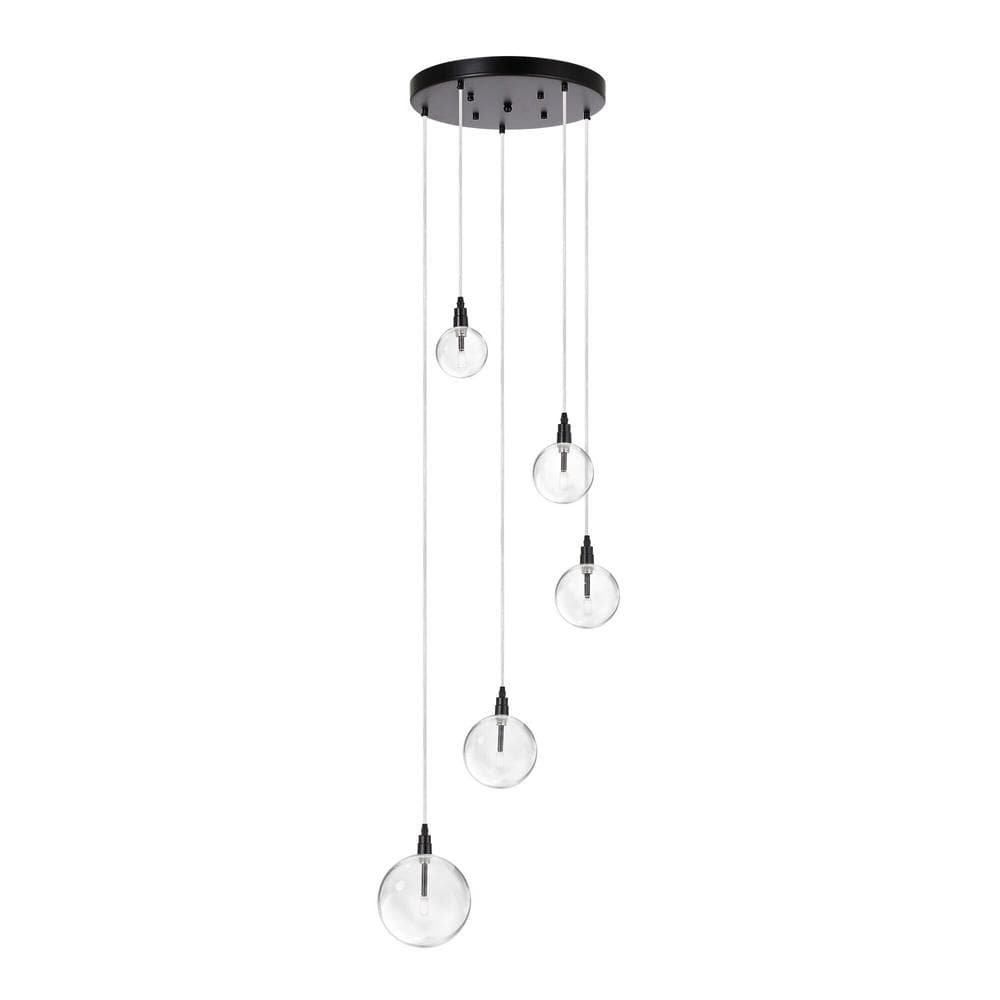 Harkirat 5-Light Black Chandelier Nordic Cluster Orb Glass Pendant, Adjusta
