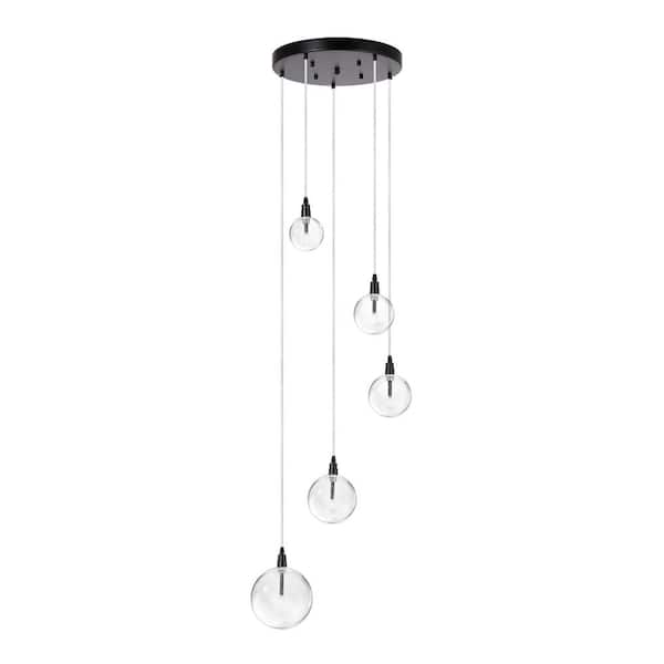 Unbranded Harkirat 5-Light Black Chandelier Nordic Cluster Orb Glass Pendant, Adjustable Height Hallway Stairway Minimalist