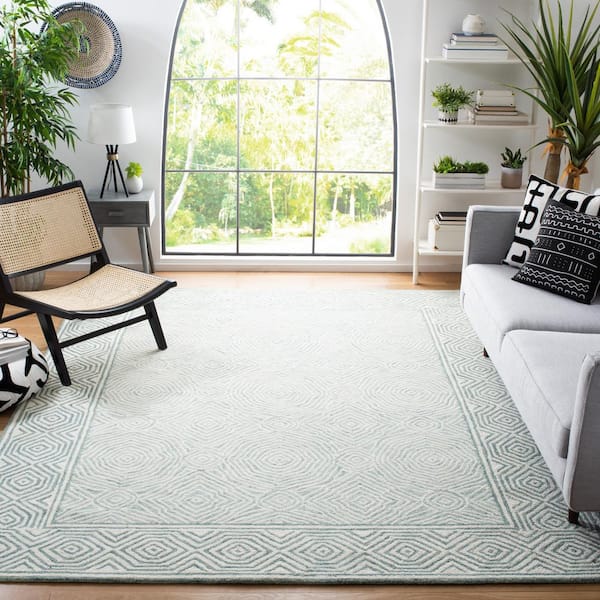 Roslyn Green/Blue 9 ft. x 12 ft. Border Geometric Area Rug