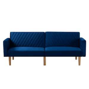 77.2 in. Navy Blue Velvet Twin Size Sofa Bed