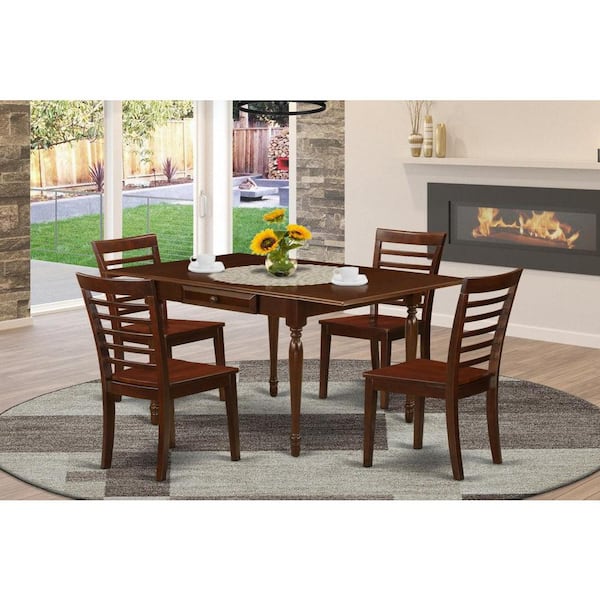 East West Furniture 5-Piece Mahogany Finish Solid Wood Top - Dining Room Set with Dropleaf - Seats 4