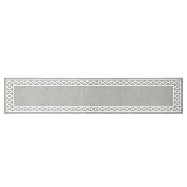Machine Washable Non-Skid Light Gray/White  2.5 ft. x 10 ft. All Loop Tufted Area Rug
