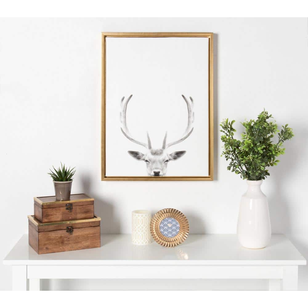Gold Framed Black and White Deer Canvas Wall Art