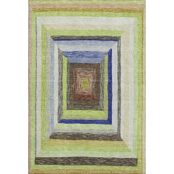 Mayfield Premium Machine Washable Abstract AMF1957 Lime 5 ft. x 7 ft. 6 in. Area Rug
