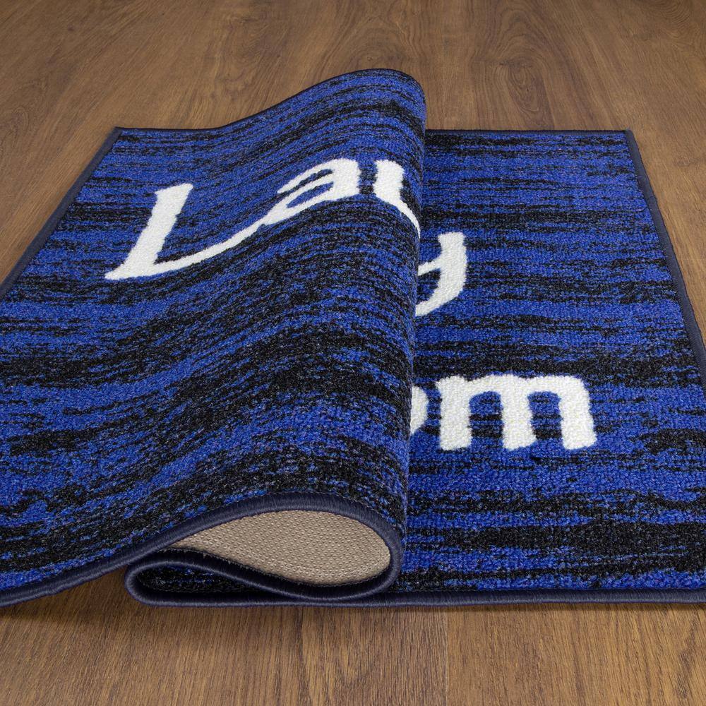 Blue and Black Synthetic Non-Slip Rectangular Laundry Room Rug